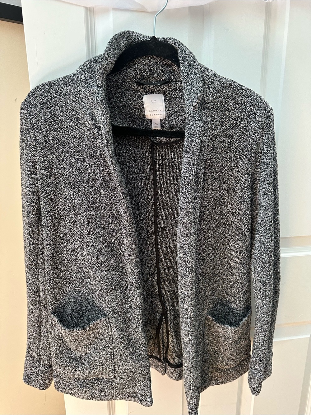 LC Lauren Conrad Black and White Marled Knit Open Cardigan